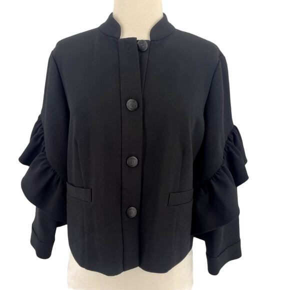 Rachael Roy Black Lightweight Jacket with Ruffle Sleeve Size Medium - Picture 1 of 7
